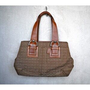COACH Womens SOHO Pleated Signature Brown Satchel Handbag Y2K F12311